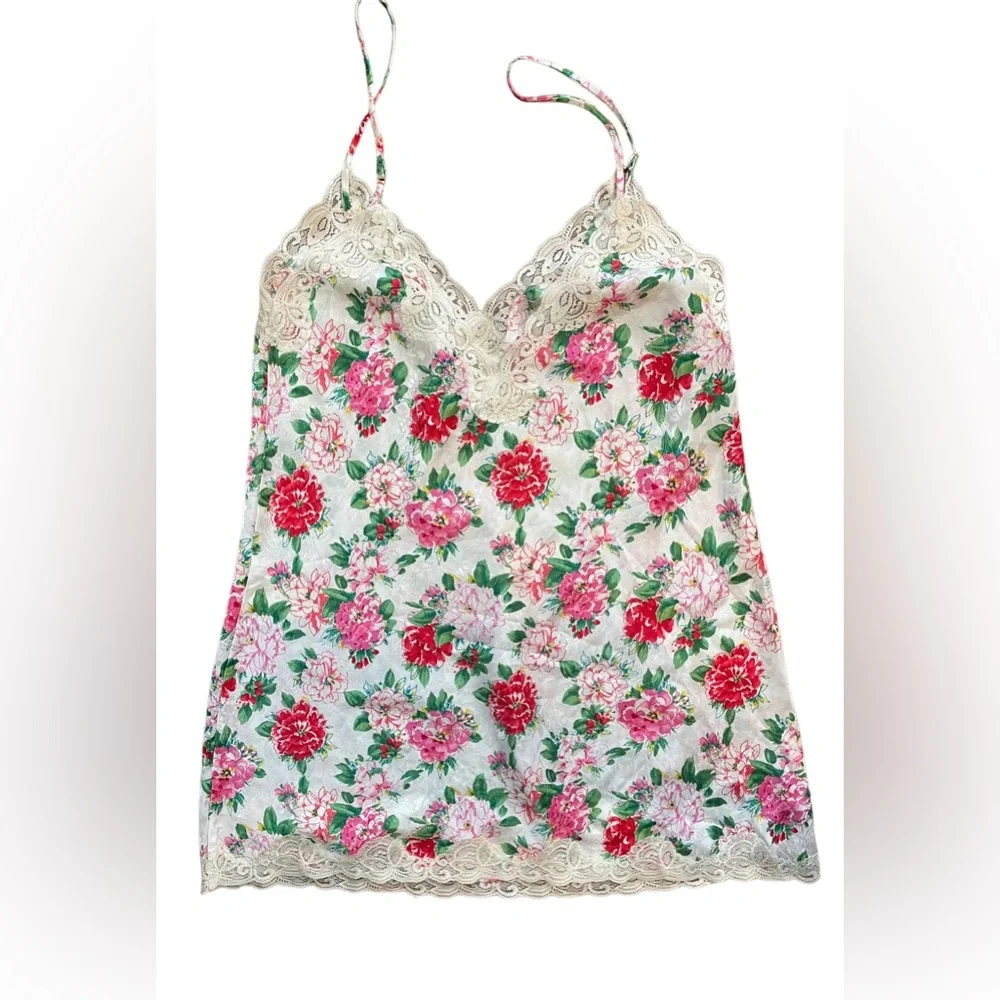Vintage Victoria Secret‎ Night Gown Sleepwear Cami Large Floral Gold Label Lace